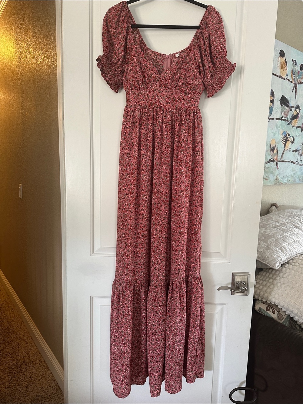 Pinkblush Rose-Pink Floral Maxi Dress with Puff Sleeves